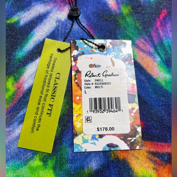 NWT Robert Graham Men Sweater Swell Colorful Print Linen Blend Crewneck L $178 - Picture 3 of 11
